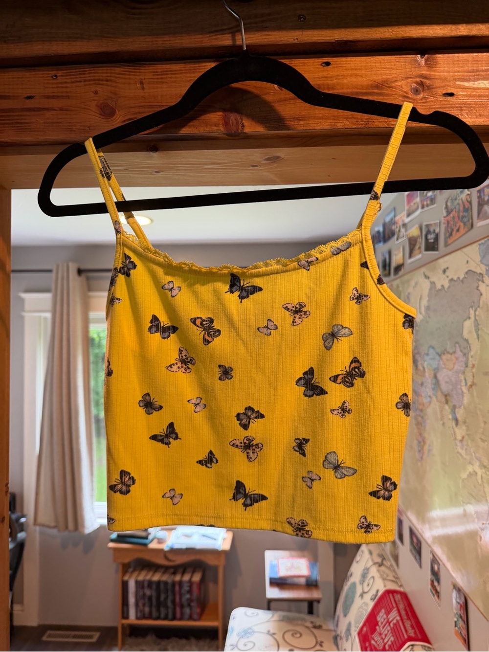 Forever 21 Yellow Butterfly Ribbed Cropped Tank